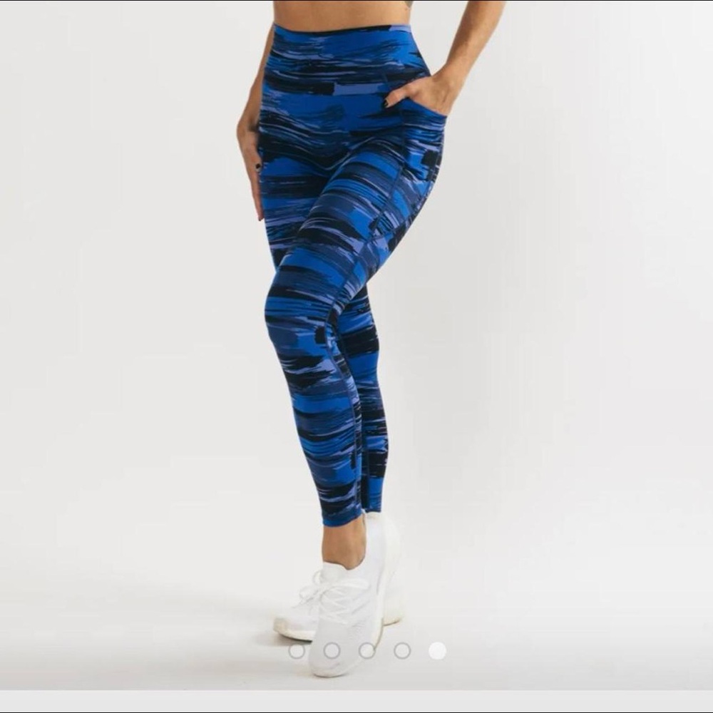 Alphalete Surface Pocket Leggings Blue Black Print Size XS
